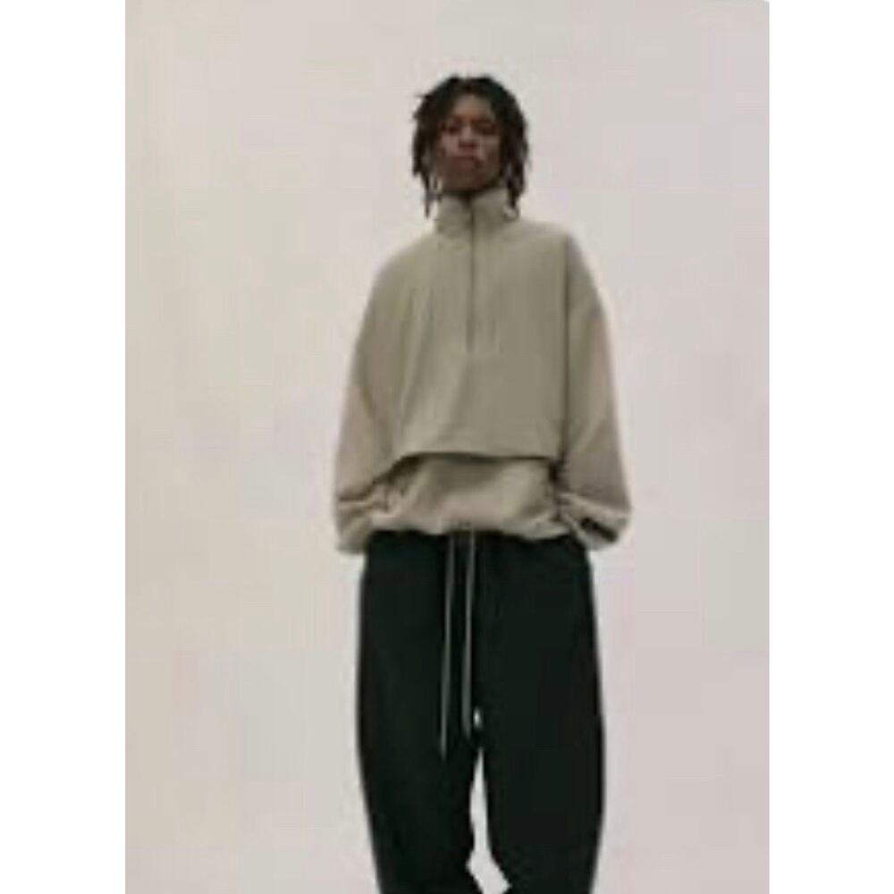 FEAR OF GOD ESSENTIALS funnel neck panelled sweatshirt size medium beige